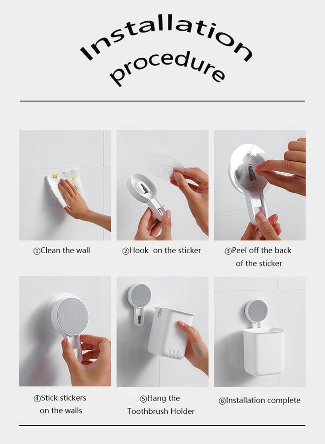 Leawall Drill-Free Removable Wall Mounted Toothbrush Holder with Strong Self-Adhesive Hook Sticker - Toothpaste, Razor, Shaver & Make Up Brushes Organizer - Kitchen & Bathroom Wall Storage (2 Pcs) - Image 5